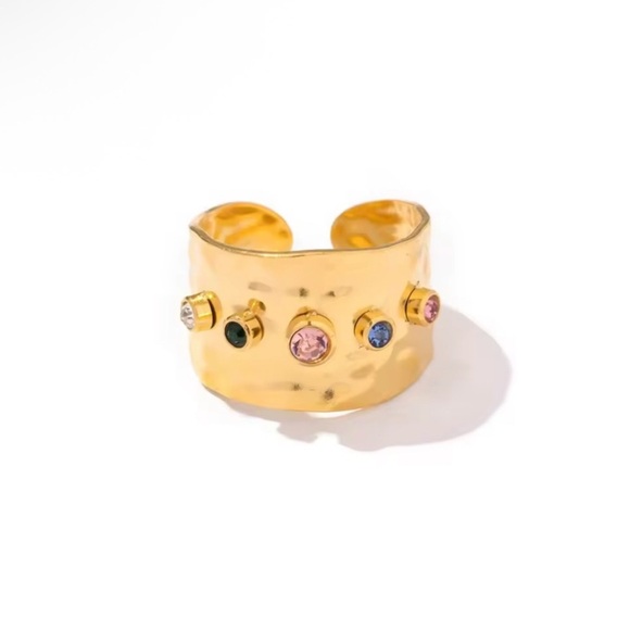 Gold Tone Ring with Gemstone Accents - Picture 1 of 3